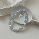 S925 Silver Aquamarine Faceted Bead Bracelet